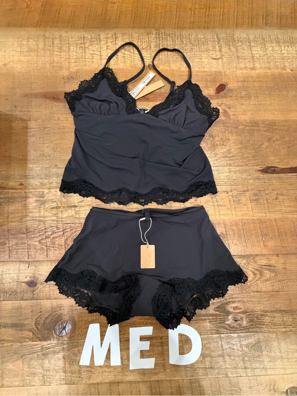 SKIMS Black Lace-Trim Camisole & Short Sleep Set
